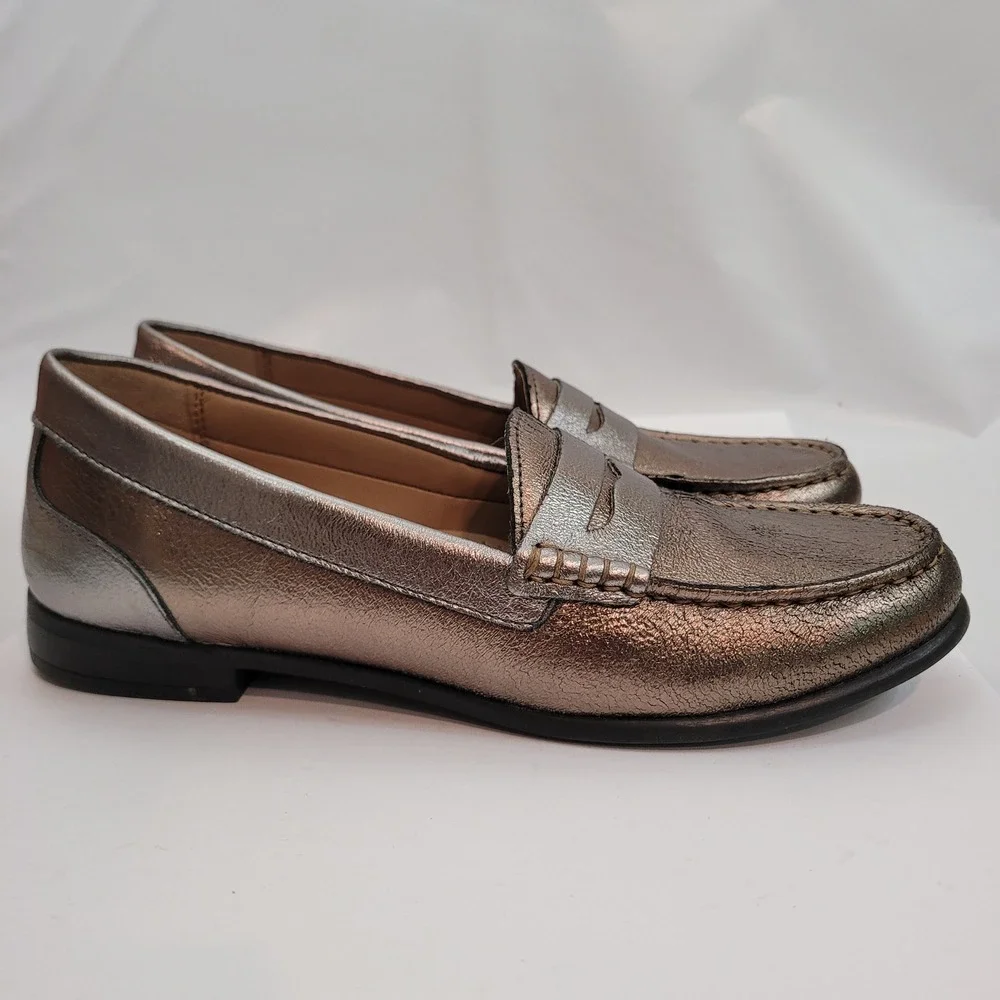 Array Penny Loafer Womens 7.5N Metallic Bronze Leather Slip On 1185920 Gold